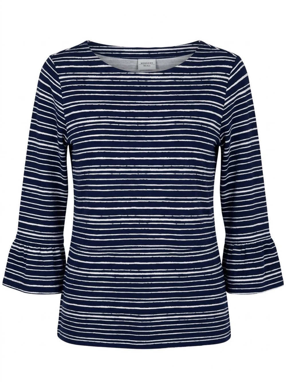 Chico's Navy and White Striped Bell Sleeve 3/4 Sleeve Top Medium